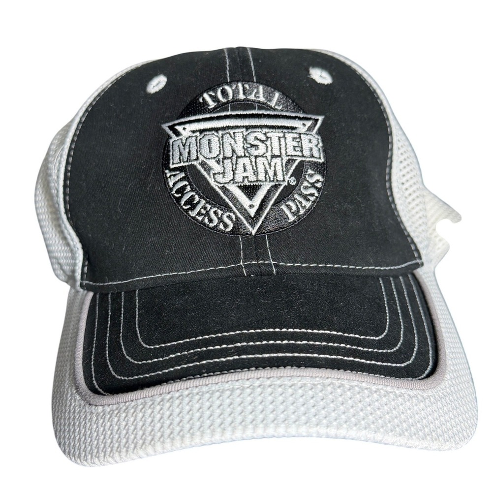 Monster Jam Total Access Pass Trucker Hat Mens Black White Mesh Adjustable‎ Cap